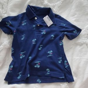 NWT Toddler Boys Palm Trees Print Jersey Polo Navy